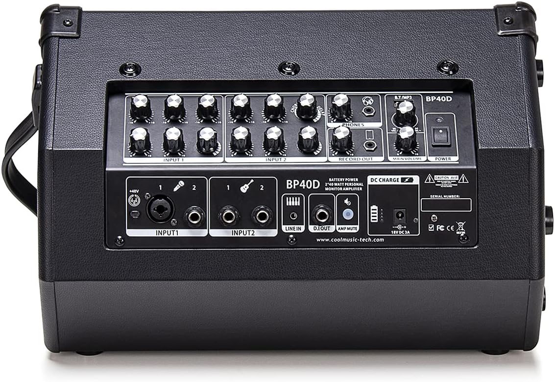 Coolmusic BP40D Powered Acoustic Guitar Amplifier- Portable Bluetooth Speaker 80W W/Battery with Reverb Chorus Delay Effect, 6 Inputs,3 Band EQ, Black