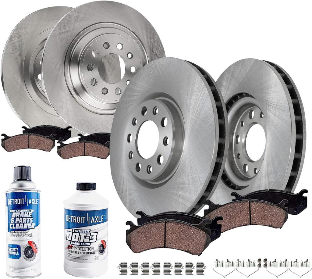 Detroit Axle - 10pc Brake Kit for 2016 2017 2018 2019 2020 2021 2022 2023 Jeep Cherokee, Disc Brake Rotors Ceramic Brakes Pads w/Hardware Replacement: 12.99' inch Front and 12.60' inch Rear Rotors