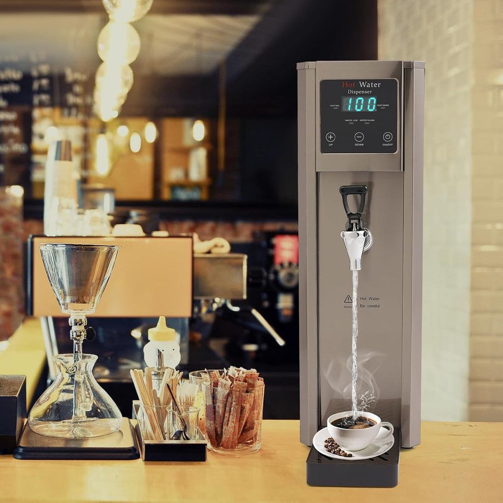Countertop Electric Hot Water Dispenser, 20L(5.3Gal)/Hour Commercial Stainless Steel Water Boiler, 1800W Water Step-Heating Machine for Tea/Coffee Shop/Office/Restaurant, Adjustable Temp 104-210.2℉