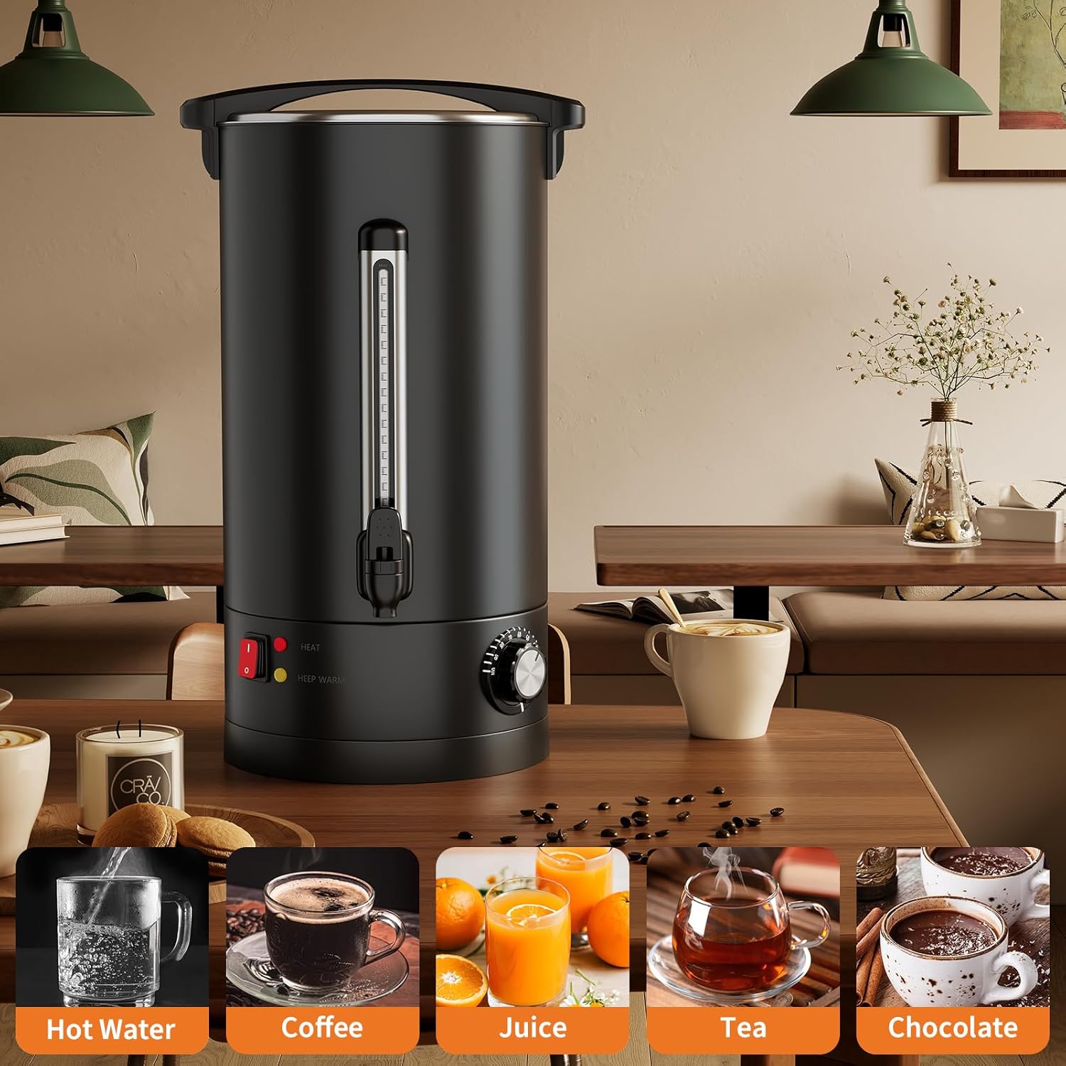 120 Cups Coffee Maker - 18 L/4.8 Gallon Double Wall Commercial Coffee Urn, Stainless Steel Coffee Dispenser Electric Hot Water Urn, Large Capacity Hot Coffee Dispenser for Meeting Wedding Catering