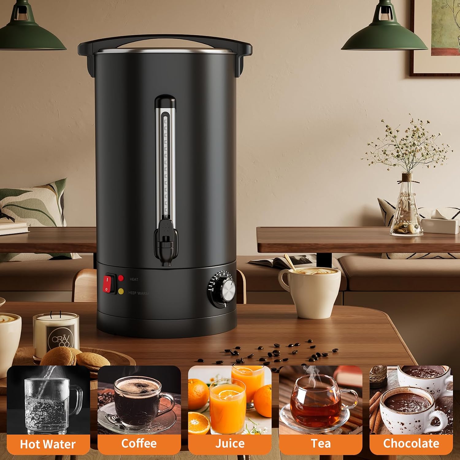 Commercial Coffee Urn 14L-100Cups, Double Wall Insulated Stainless Steel Electric Brewer Percolator Coffee Pot, Large Capacity Hot Beverage Dispenser for Catering, Events, Church, Parties & Buffets