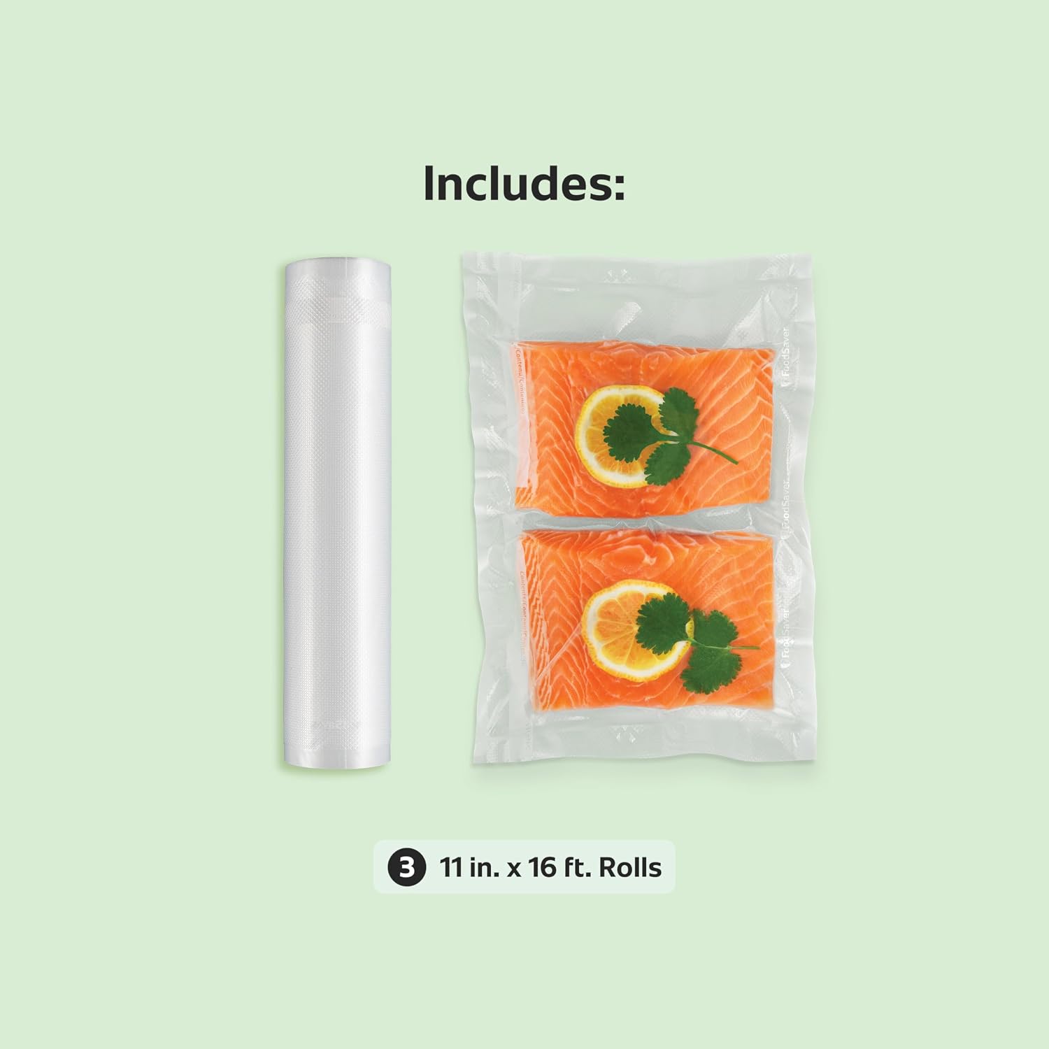 FoodSaver Custom Fit Vacuum Sealer Rolls,Airtight Food Storage and Sous Vide Rolls,BPA-Free,11 x 16',(Pack of 18)