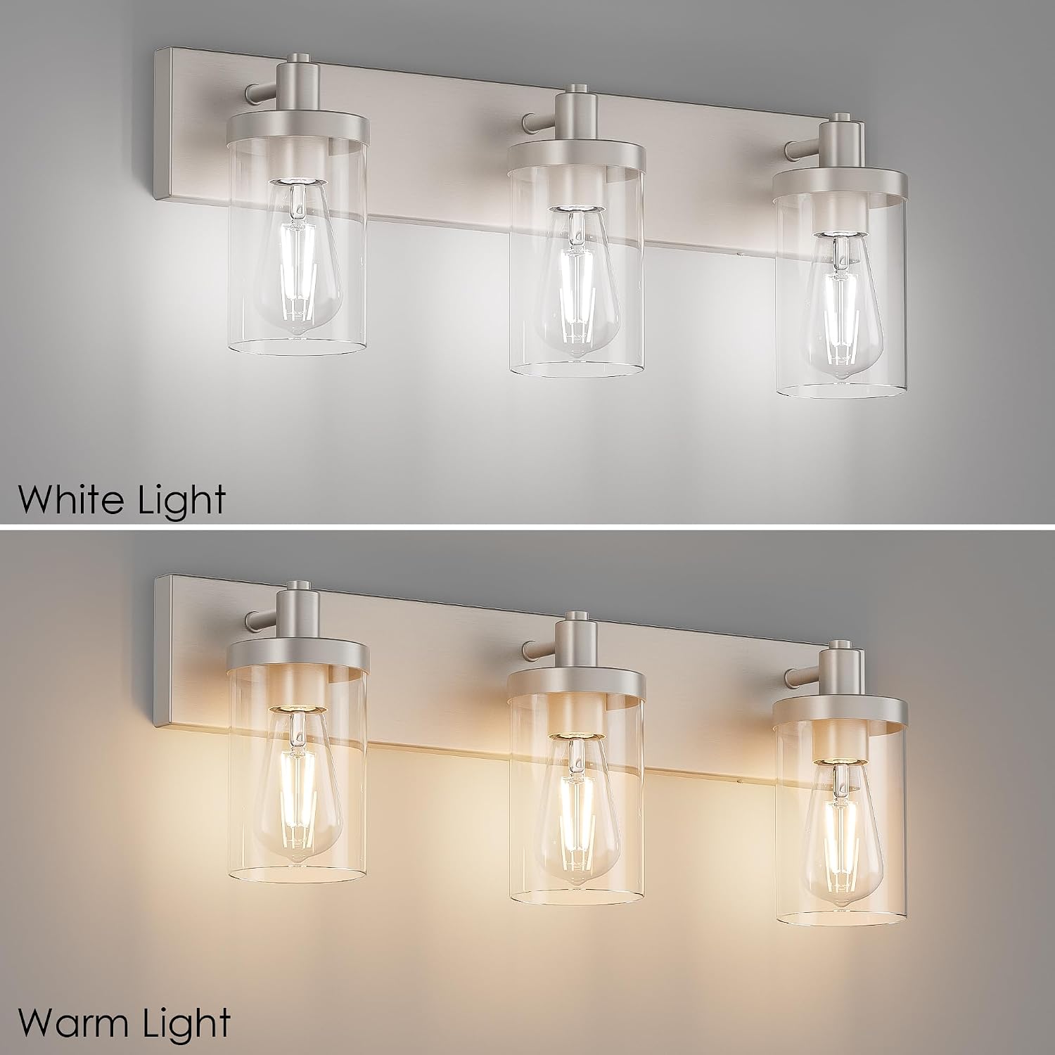 Aipsun Brushed Nickel Bathroom Light Fixtures 3 Lights Vanity Light for Bathroom Lighting Fixtures Over Mirror(Exclude Bulb)