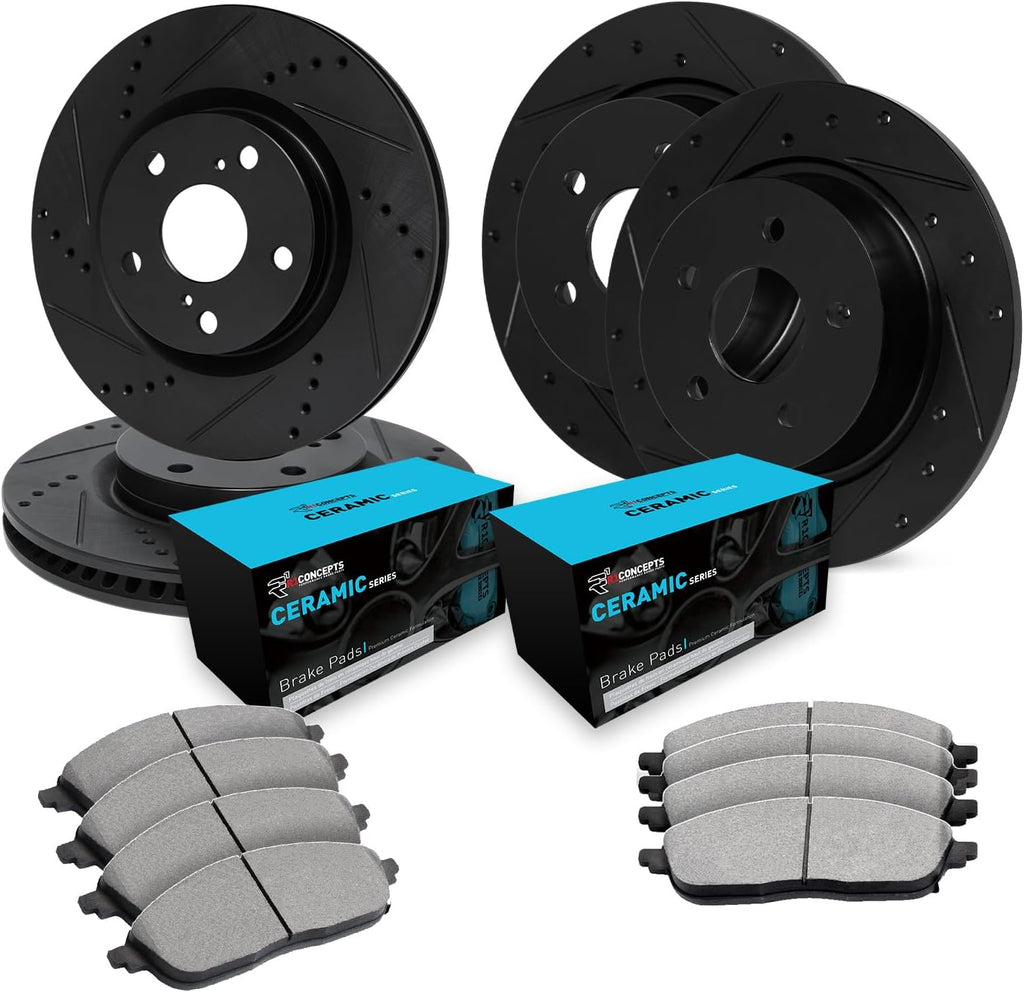 R1 Concepts Front and Rear Brake Kit Fits 2015-2018 Volkswagen GTI; 2017-2019 Volkswagen Golf| Ceramic Brake Pads and Drilled Slotted Brake Rotors| 12.3' Front & 10.7' Rear