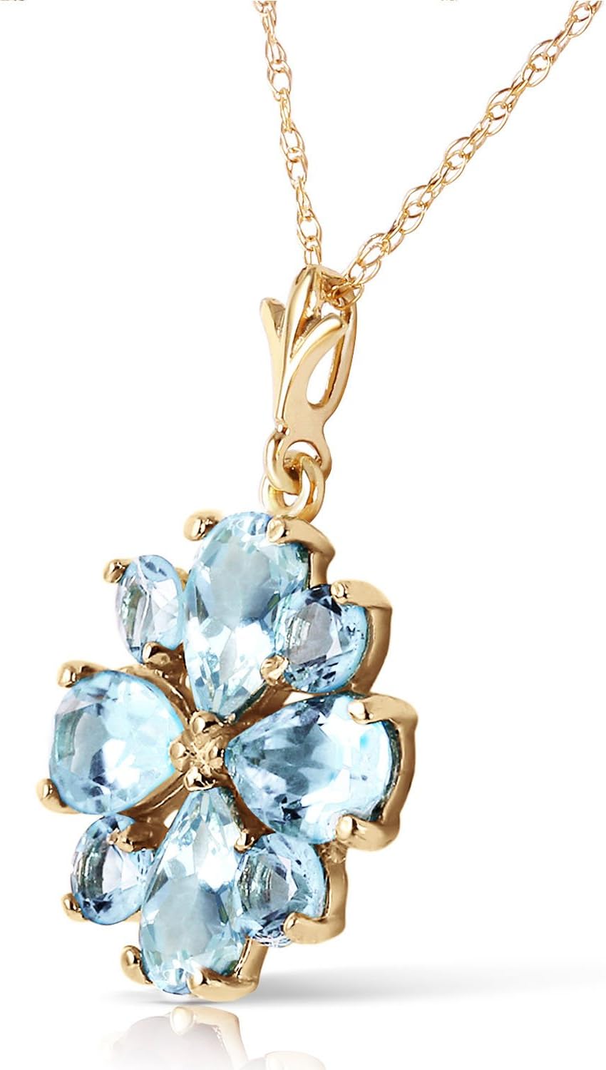 Galaxy Gold GG 14K Yellow Gold Natural Aquamarine Pendant Necklace - March Birthstone - Courage & Clarity - 16' to 24' - Fine Jewelry for Women