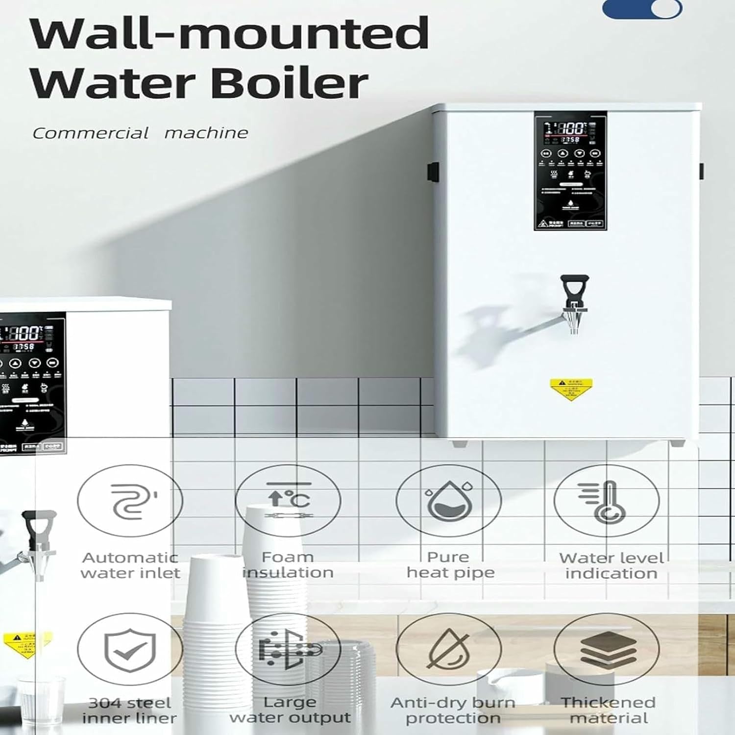 Instant Hot Water Dispenser,Wall-Mounted Commercial Hot Water Dispenser with LCD Touch Screen and Built-in Water Purifier(Black 50L)