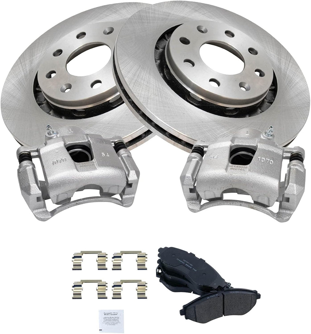 TRQ Front Brake Pad and Rotor Set Ceramic Vented Rotors Calipers Compatible with 2004-2011 Chevrolet Aveo 2007-2011 Aveo5 2013-2015 Spark 2009 Pontiac G3