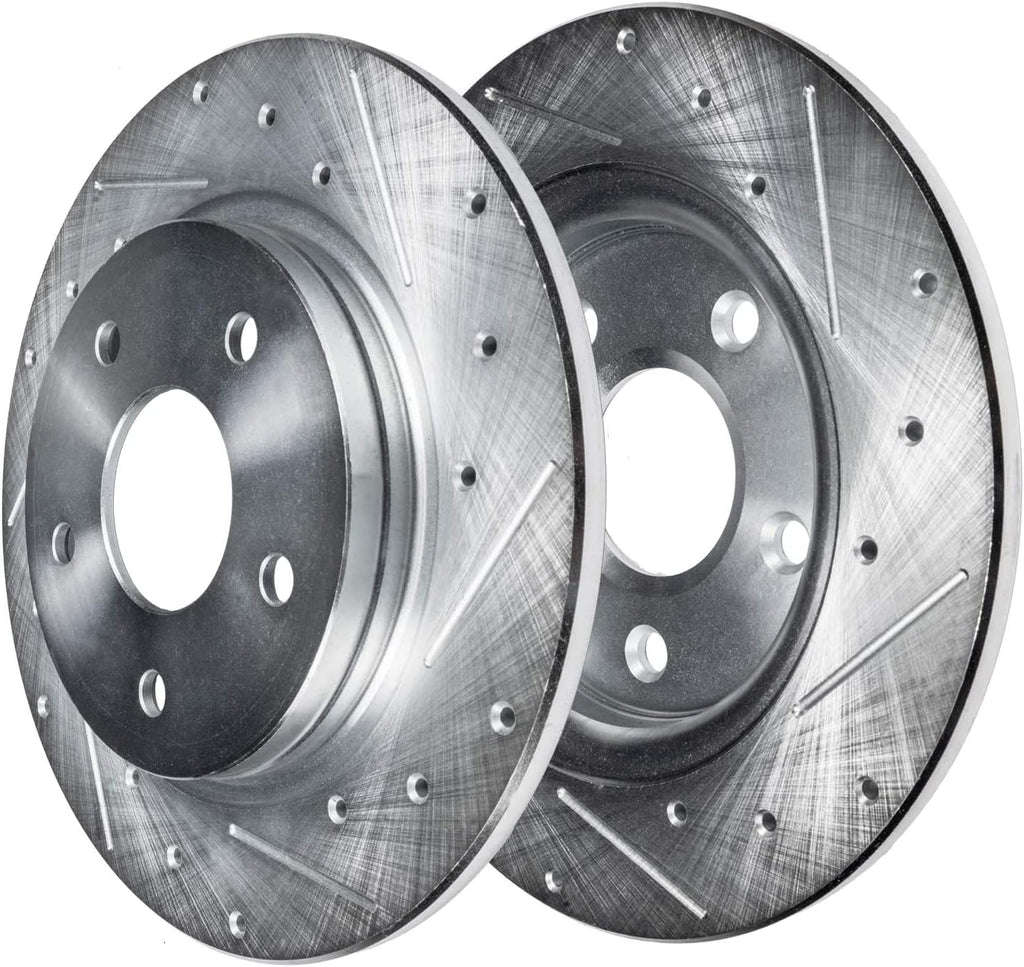 Detroit Axle - Rear Drilled Brake Rotors Brake Pads + Passenger Side Brake Caliper Replacement for Honda Element Acura TL - 5pc Set