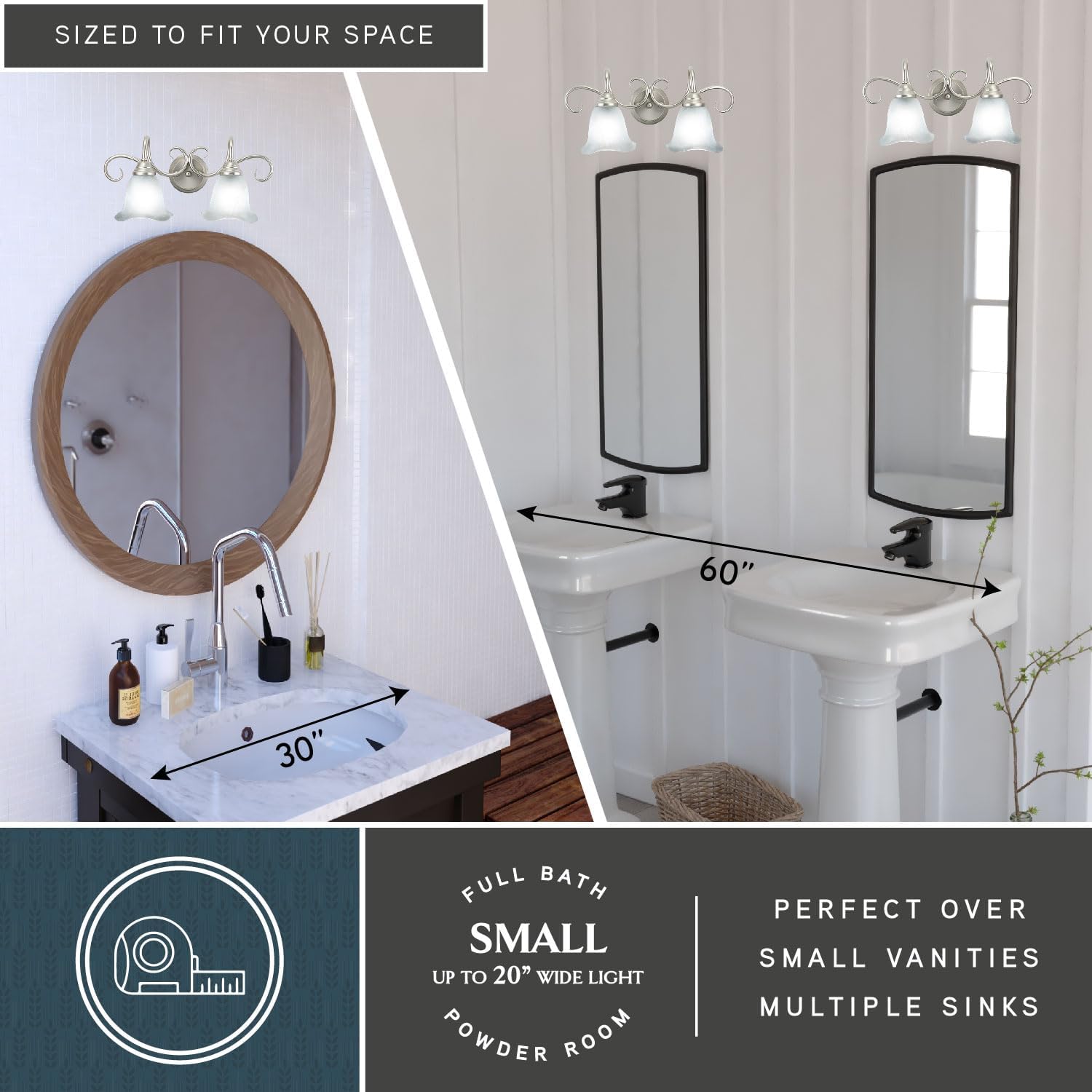 VAXCEL Bella 2-Light 19.75 inch Wide Brushed Nickel Transitional Bathroom Vanity Lighting Fixture, White Alabaster Scalloped Glass Shade, Dimmable, LED Compatible, Over The Mirror Mounted Wall Sconce