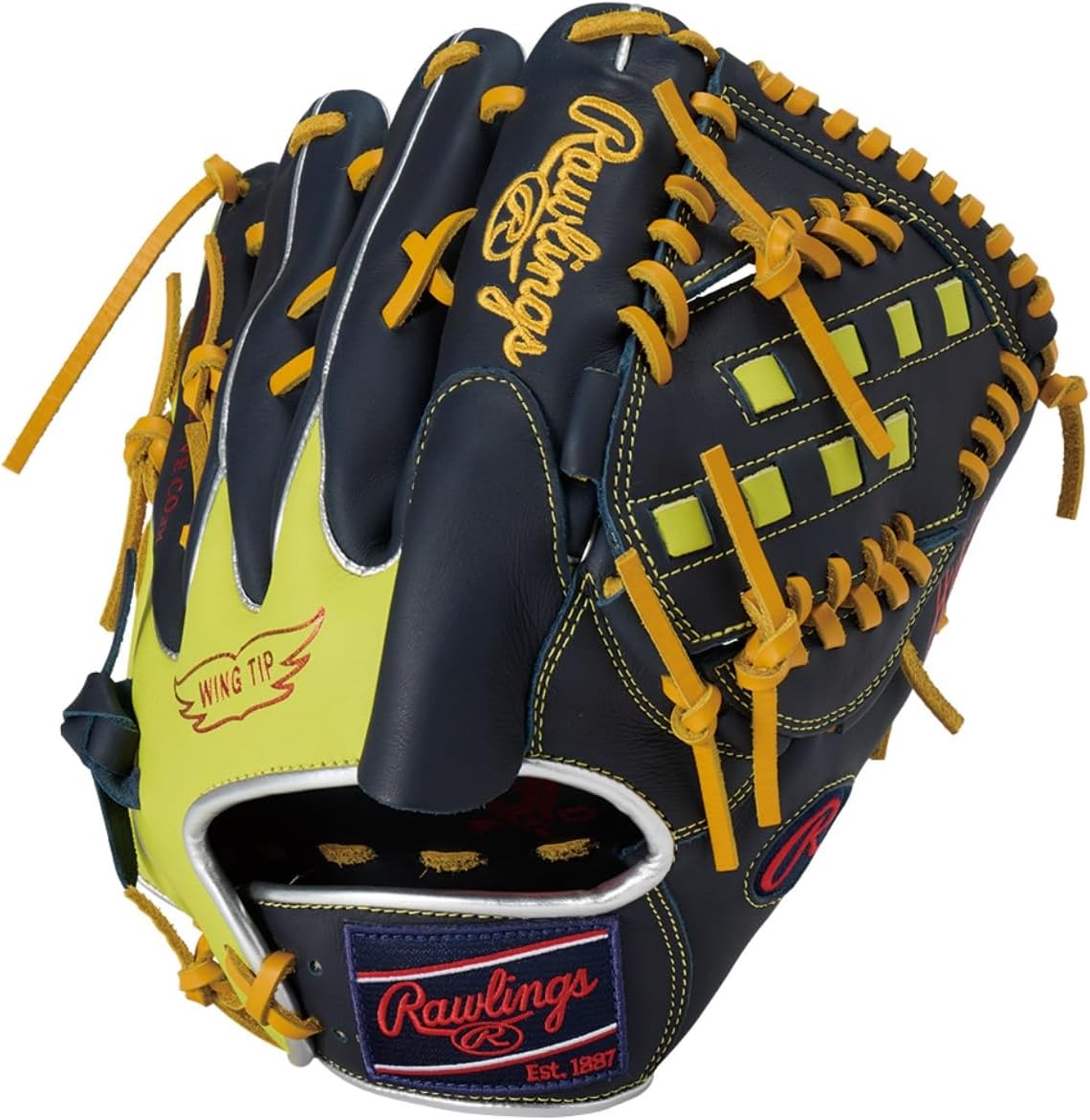 Rawlings Baseball Glove Soft Hyper TECH Color SYNC GR5FHTCA15W for Pitchers Navy/O Yellow 11.75 inch *for Right Throwing