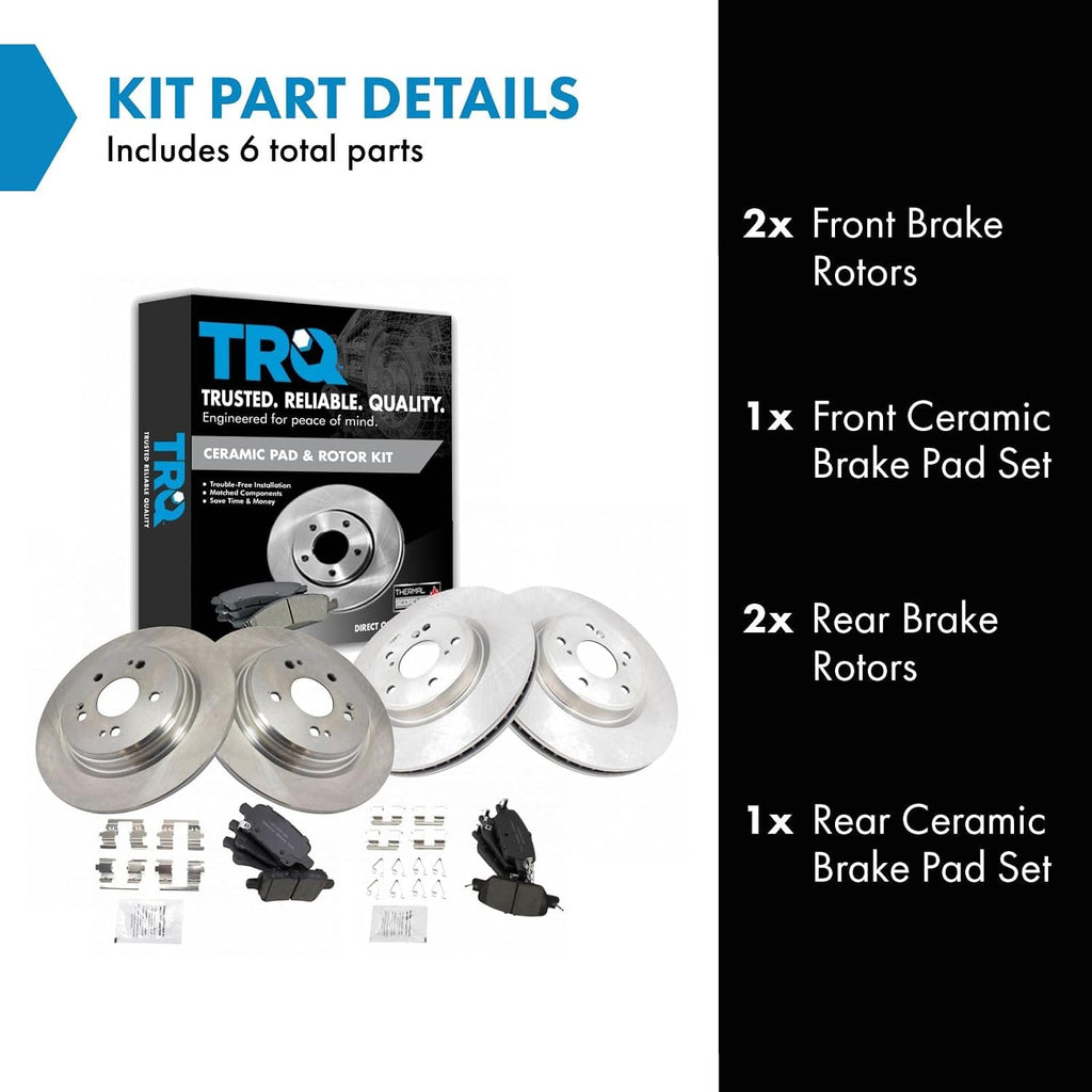 TRQ Front and Rear Ceramic Brake Pad and Rotor Set Compatible with 17-19 Honda CR-V, 20-22 CR-V EX, 20-22 EX-L, LX, Touring, 21-22 Special Edition