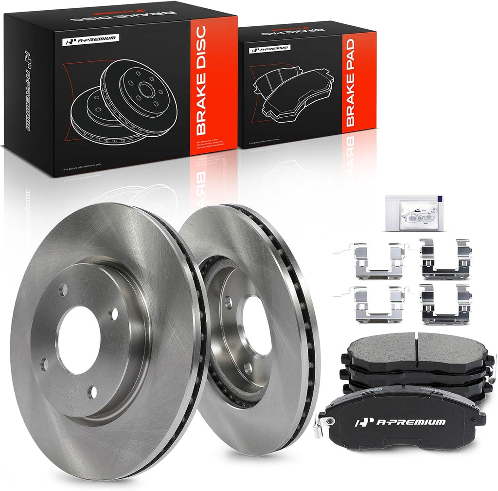 A-Premium 11.02 inch (280mm) Front Vented Disc Brake Rotors + Ceramic Pads Kit Compatible with Select Nissan Models - Sentra 2007-2012, Versa 2007-2012, Cube 2009-2014, 6-PC Set