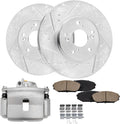 Detroit Axle - Front Drilled Brake Rotors Ceramic Brake Pads + Right Brake Caliper Replacement for Honda Odyssey Acura MDX - 5pc Set