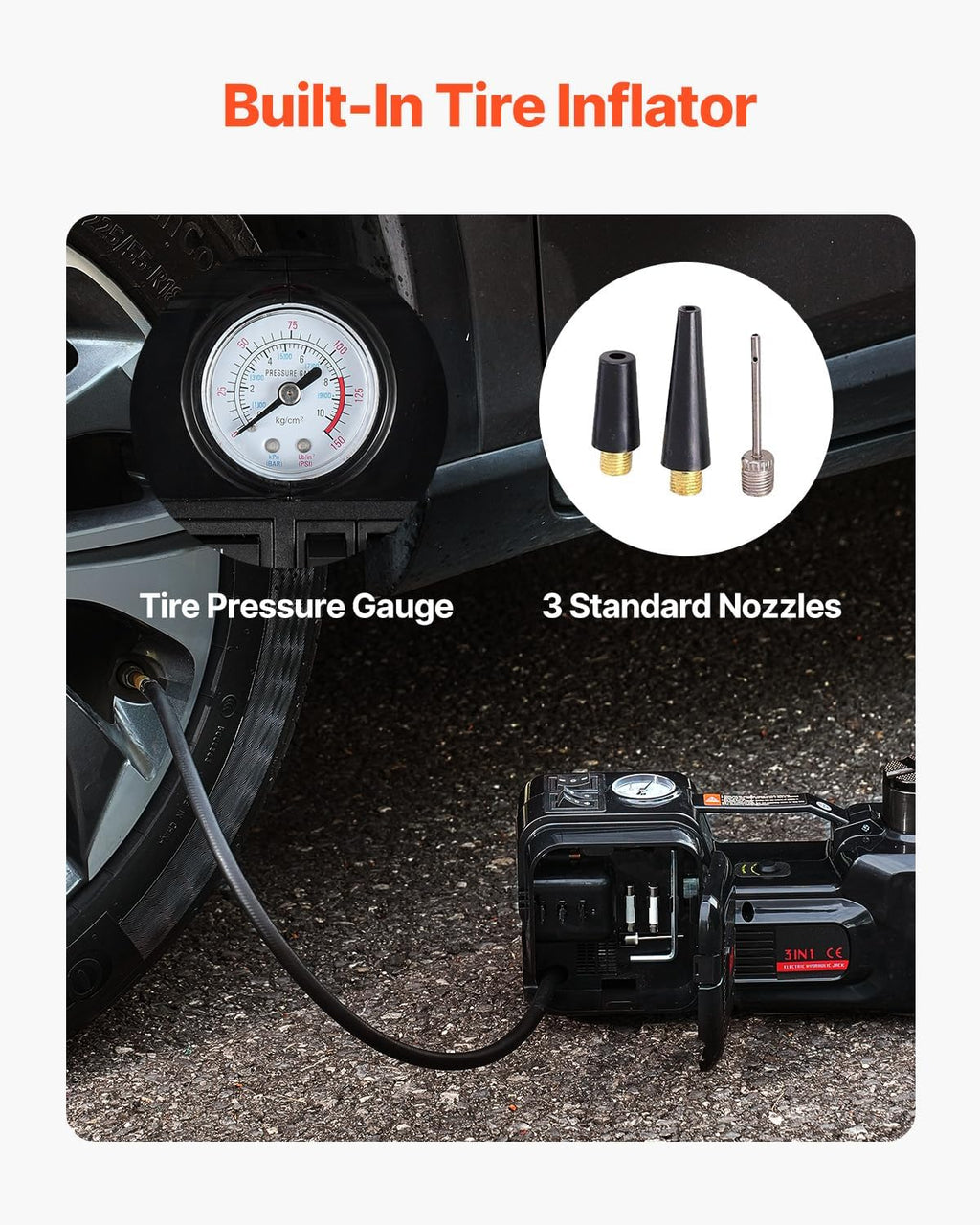 VEVOR Electric Car Jack, 5 Tons /11000 lbs, Scissor Jack with Built-in Inflator, 12V Tire Change Replacement with Impact Wrench & LED Light, Portable Jack kit for Sedan, SUV, Truck
