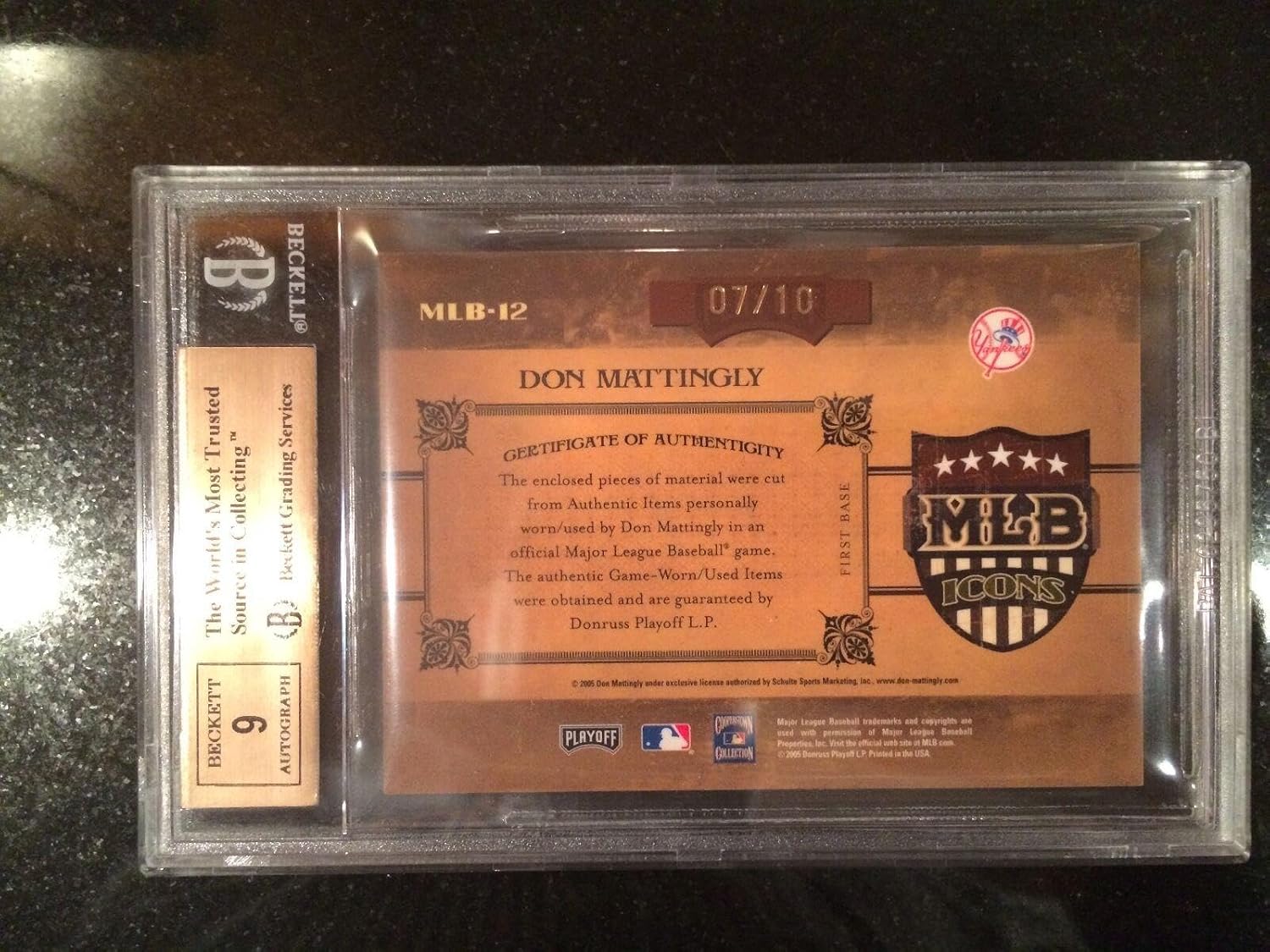 Topps 2005 Prime Cuts Mlb Icons Signature Material Trio Mlb #12 Don Mattingly 7/10-9.5 - Baseball Autographed Game Used Cards