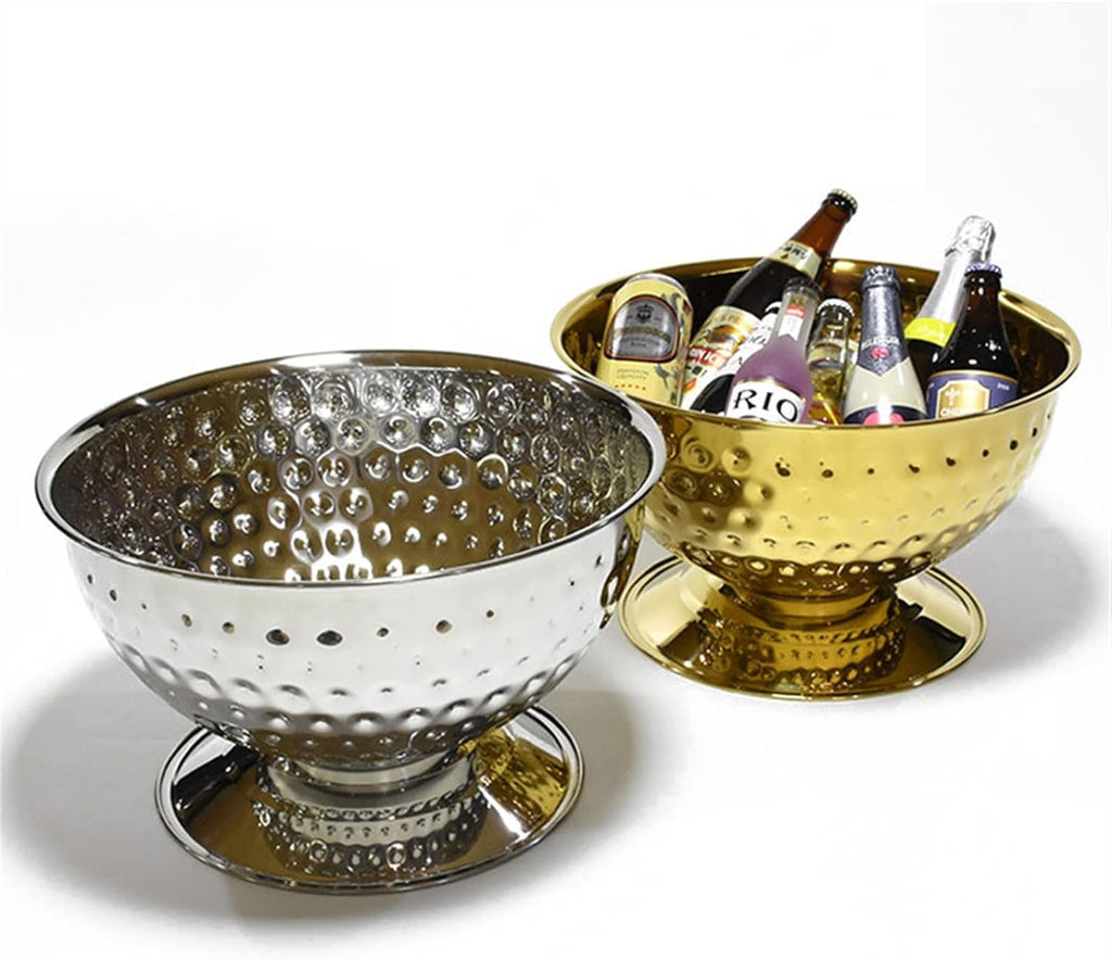 Ice Buckets Ice Bucket Container Multifunctional Champagne Basin Stainless Steel Hammer Basin Bar Ktv Ice Wine Basin for Families, Parties Insulated Ice Bucket (Color : A)