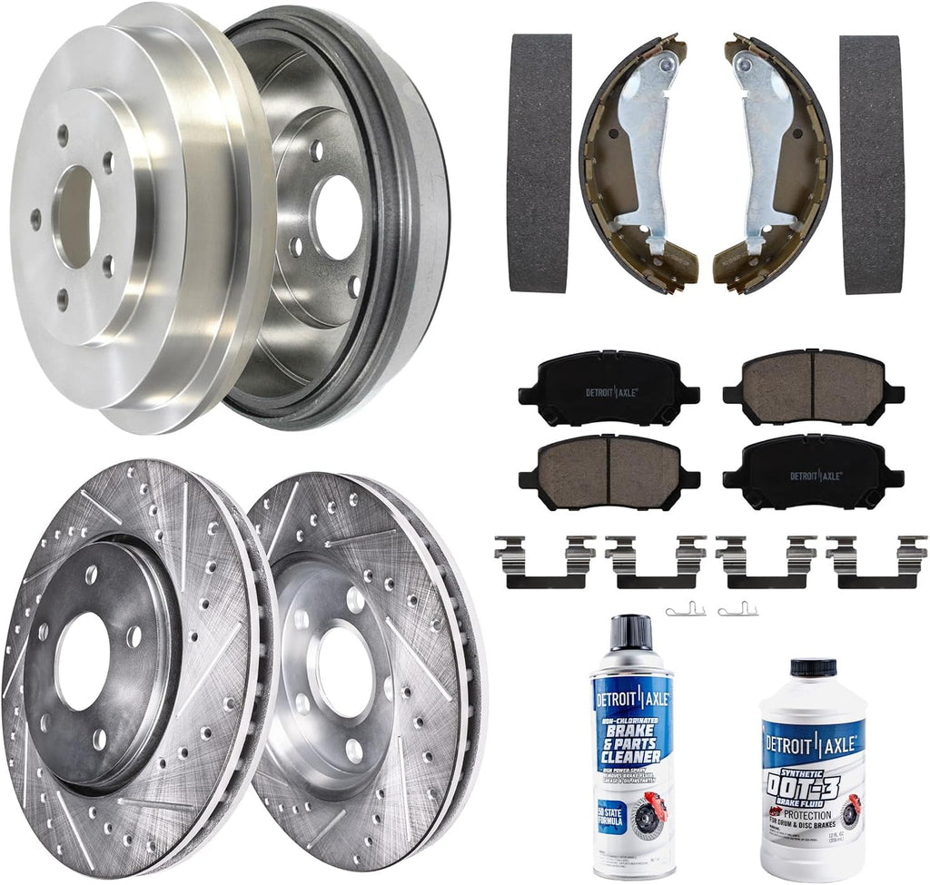 Detroit Axle - 10pc 5-Lug Brake Kit for 2009-2010 Chevrolet Cobalt Pontiac G5, Front Disc Brakes Rotors Ceramic Brake Pads Rear Brake Drums Brakes Shoes Replacement: 11.02' inch Front Rotor