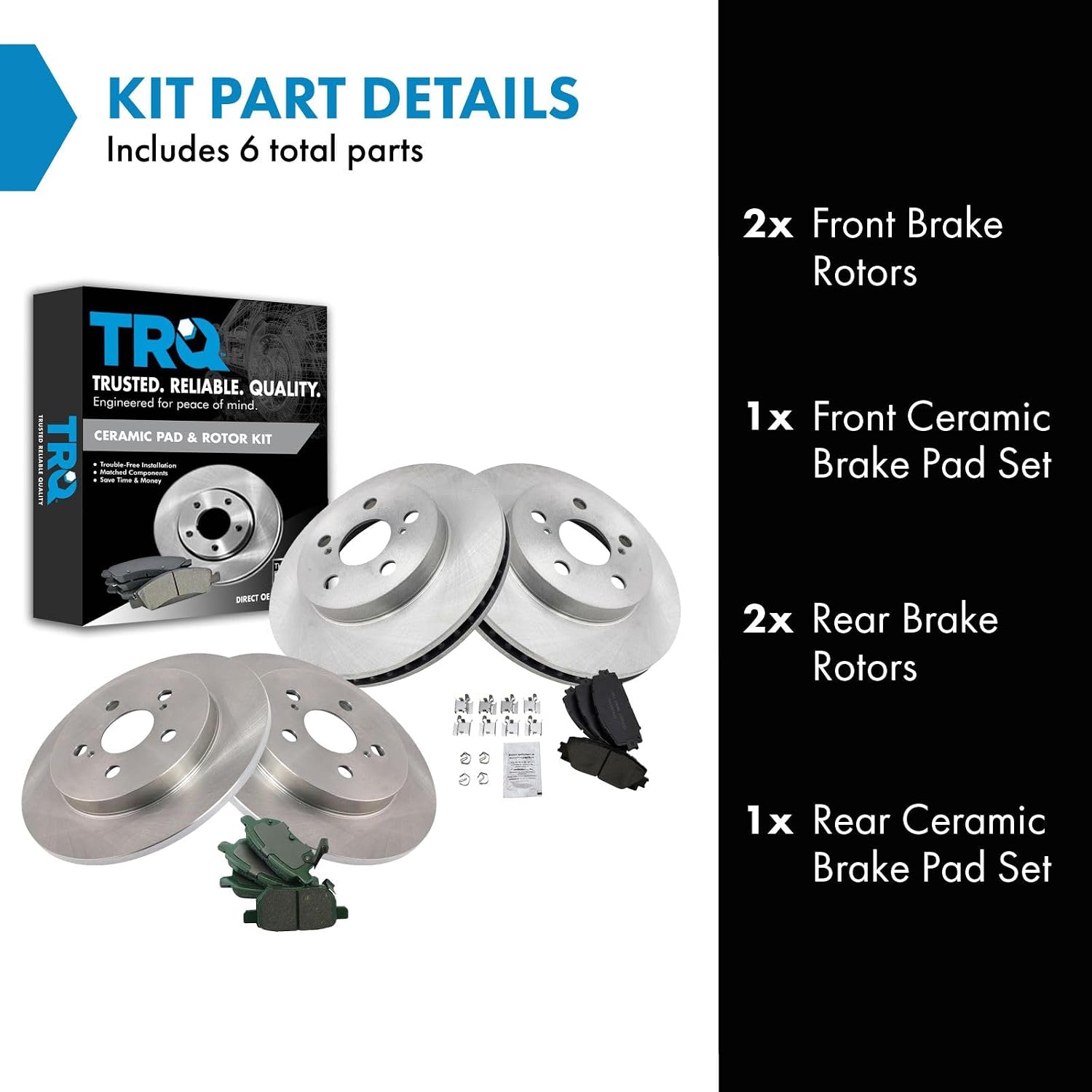 TRQ Front and Rear Brake Pad & Rotor Kit Pads Ceramic Compatible with 2016-2020 Toyota Prius