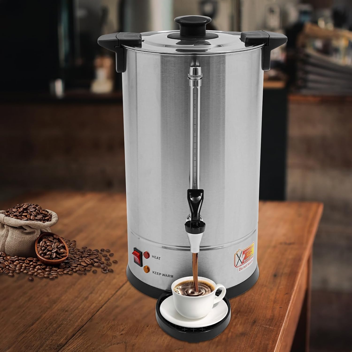 Commercial Coffee Urn, 120-Cup Electric Coffee Maker 4Gal Large Capacity Hot Water Dispenser Double Wall Stainless Steel Coffee Machine for Catering Business Party