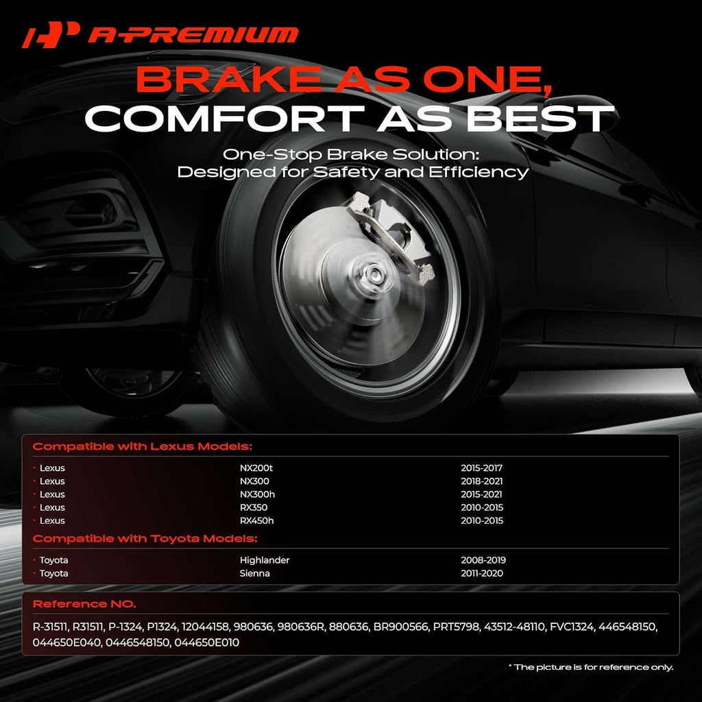 A-Premium 12.91 inch (327.91mm) Front Vented Disc Brake Rotors + Ceramic Pads Kit Compatible with Select Lexus and Toyota Models - NX200t, NX300, NX300h, RX350, RX450h, Highlander, Sienna, 6-PC Set