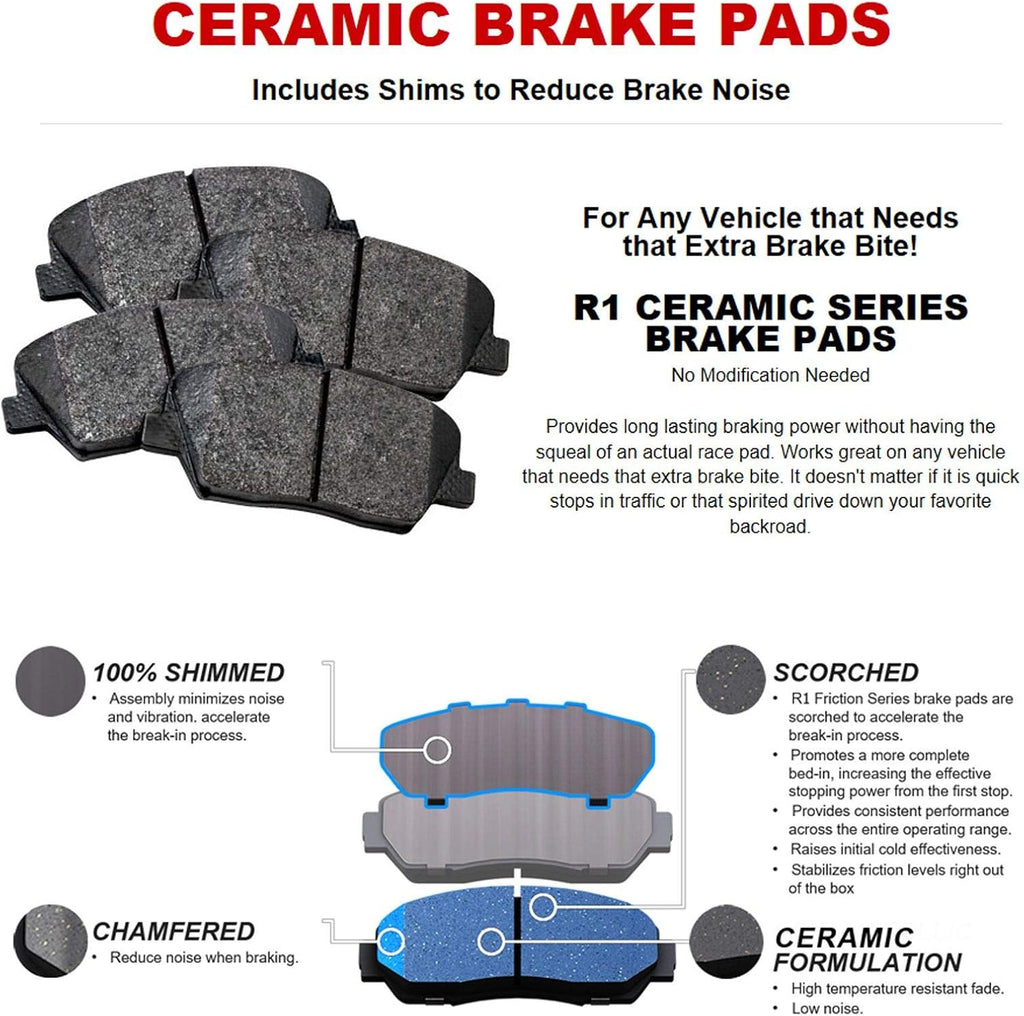 R1 Concepts Rear Brake Kit Fits 2008-2012 INFINITI EX35; 2013 INFINITI EX37; 2011-2012 INFINITI G25; 2005-2008 INFINITI G35| Ceramic Brake Pads and Drilled Slotted Brake Rotors| 12.1' Rear