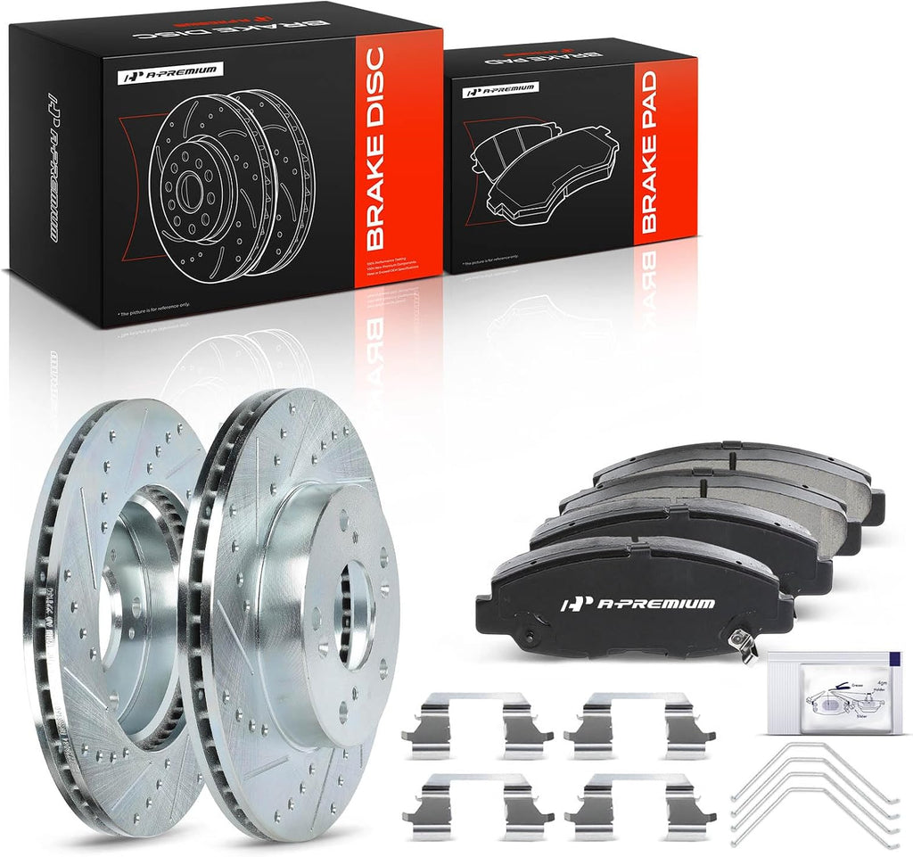 A-Premium 10.32 inch (262mm) Front Drilled and Slotted Disc Brake Rotors + Ceramic Pads Kit Compatible with Honda Models - Civic 2012, Civic 2013-2015 (Manual Transmission), 1.8L, 6-PC Set