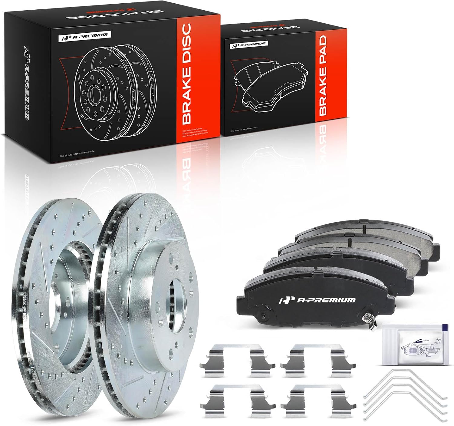 A-Premium 10.32 inch (262mm) Front Drilled and Slotted Disc Brake Rotors + Ceramic Pads Kit Compatible with Honda Models - Civic 2012, Civic 2013-2015 (Manual Transmission), 1.8L, 6-PC Set