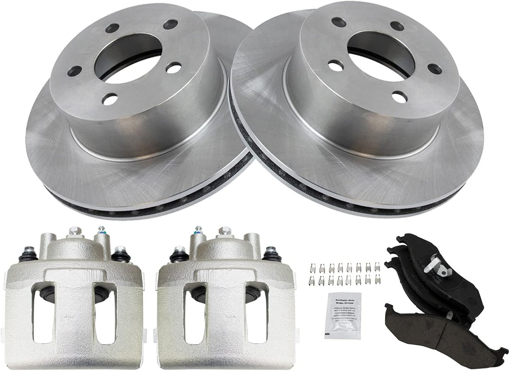 TRQ Front Brake Pad and Rotor Set Ceramic Vented Rotors Calipers Compatible with 1991-1998 Jeep Cherokee 1991-1992 Comanche 1993-1998 Grand Cherokee 1991-1999 Wrangler