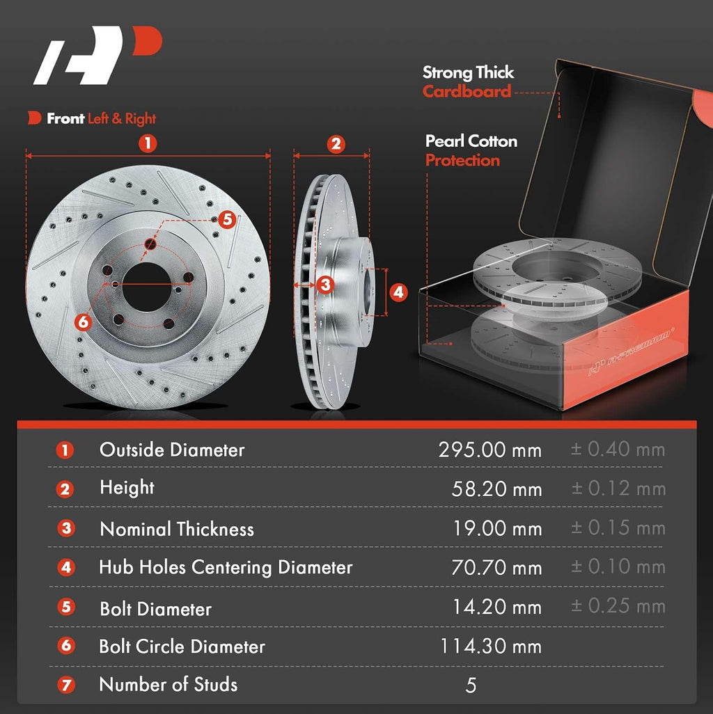 A-Premium 11.57 inch (293.80mm) Front Drilled and Slotted Disc Brake Rotors + Ceramic Pads Kit Compatible with Select Subaru & Saab Models - Outback, Forester, Impreza, Legacy, Baja, 9-2X, 6-PC Set