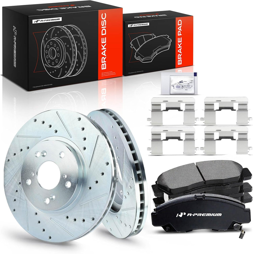 A-Premium 11.81 inch(300 mm) Front Disc Brake Rotors + Ceramic Pads Kit Compatible with Acura and Honda Models - CL 2001-2003, TL 1999-2003/2006-2008, TSX 2004-2010, Accord 2003-2011, 6-Pack