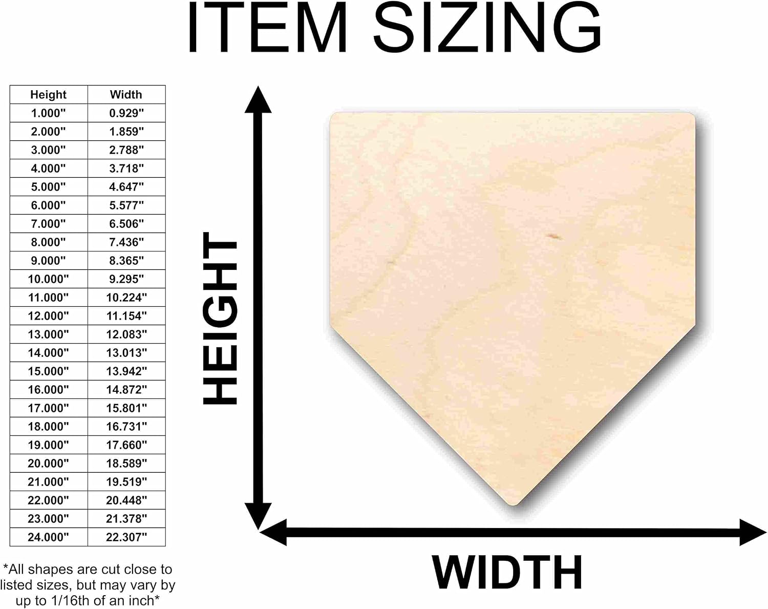 Unfinished Wood Home Plate Baseball Softball Diamond Base Silhouette Craft up to 46' DIY 46' / 1'