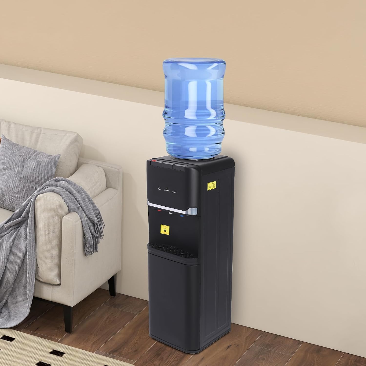 Top Loading Water Dispenser, 5 Gallon Hot & Cold Water Dispenser Freestanding Drinking Dispenser with 3 Temperature & Child Safety Lock for Office, Home (Black)