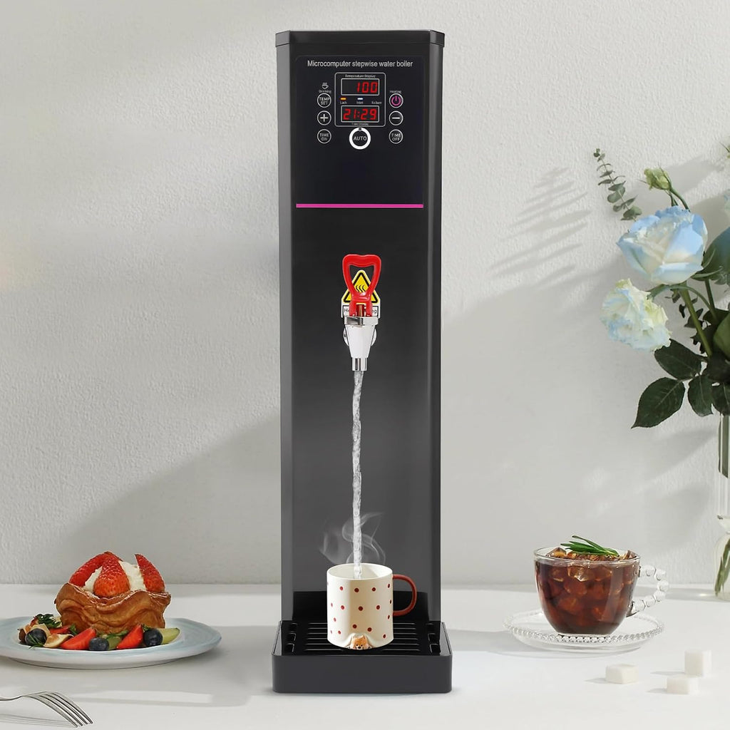 Electric Water Boiler, 20L Commercial Hot Water Dispenser with Timer, 1500W Rapid Heating Countertop Boiling Tools for Restaurant, Home, Office (Black)