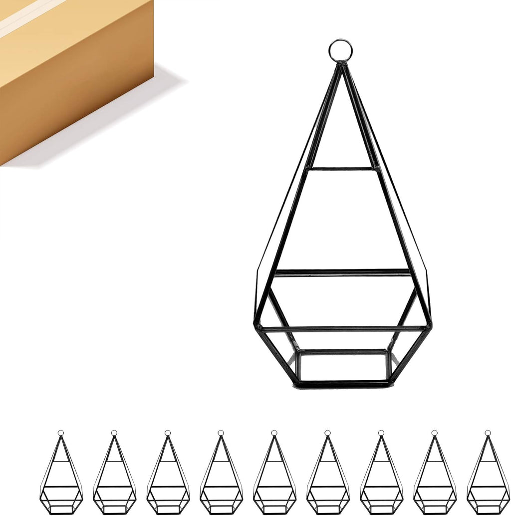 WGV Hanging Geometric Planter Terrarium Bulk Width 5' Height 9.5' Clear Glass Black Frame DIY Succulent air Plant Miniature Fairy Garden Windowsill Decor Raised Tall Pyramid 9 Pieces