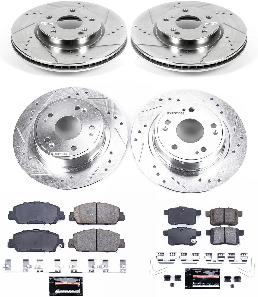 PowerStop Front and Rear Brake Kit for Honda Accord 2013-17 - Drilled and Slotted Disc Rotors with Carbon-Fiber Ceramic Brake Pads Replacement, K6516