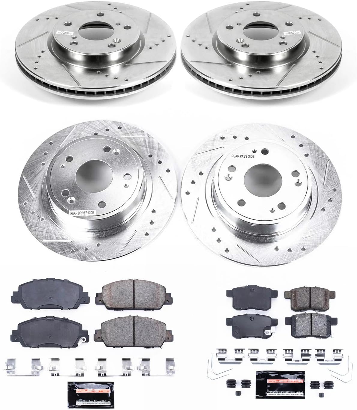 PowerStop Front and Rear Brake Kit for Honda Accord 2013-17 - Drilled and Slotted Disc Rotors with Carbon-Fiber Ceramic Brake Pads Replacement, K6516