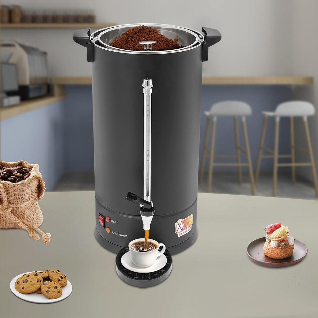 Commercial Electric Coffee Pot 25L Stainless Steel Coffee Urn, Hot Water Dispenser with Drip Tray for Cafes Offices, Black Coffee Maker No Temperature Control, Large Capacity Beverage Dispenser