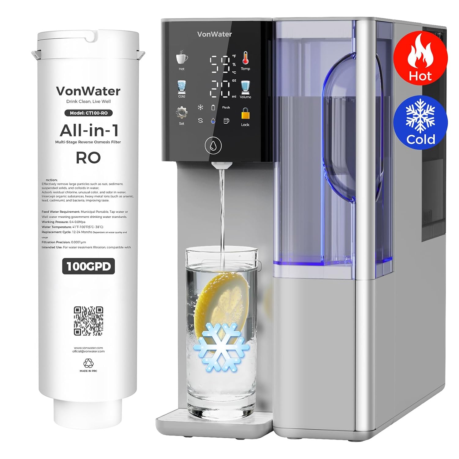 Countertop Reverse Osmosis Water Filter, Hot and Cold RO System with 2 Filters for Up to 4 Years of Life, 3s Instant Hot, 7-Stage RO Filtration, NSF/ANSI372/42/58 - C5 Bundle