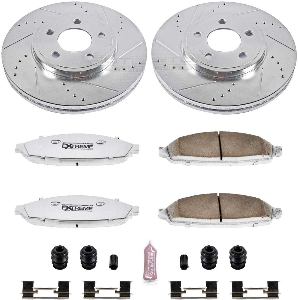 PowerStop Front Brake Kit for Ford Crown Victoria 2003-11 |Lincoln Town Car 2003-11 |Mercury Grand Marquis 2003-11 - Carbon-Fiber Ceramic Z26 Brake Pads + Drilled & Slotted Rotors Upgrade, K1364-26