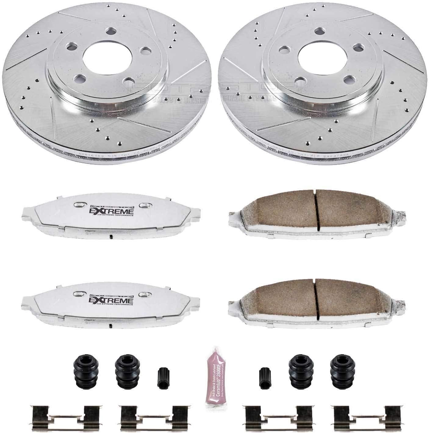 PowerStop Front Brake Kit for Ford Crown Victoria 2003-11 |Lincoln Town Car 2003-11 |Mercury Grand Marquis 2003-11 - Carbon-Fiber Ceramic Z26 Brake Pads + Drilled & Slotted Rotors Upgrade, K1364-26
