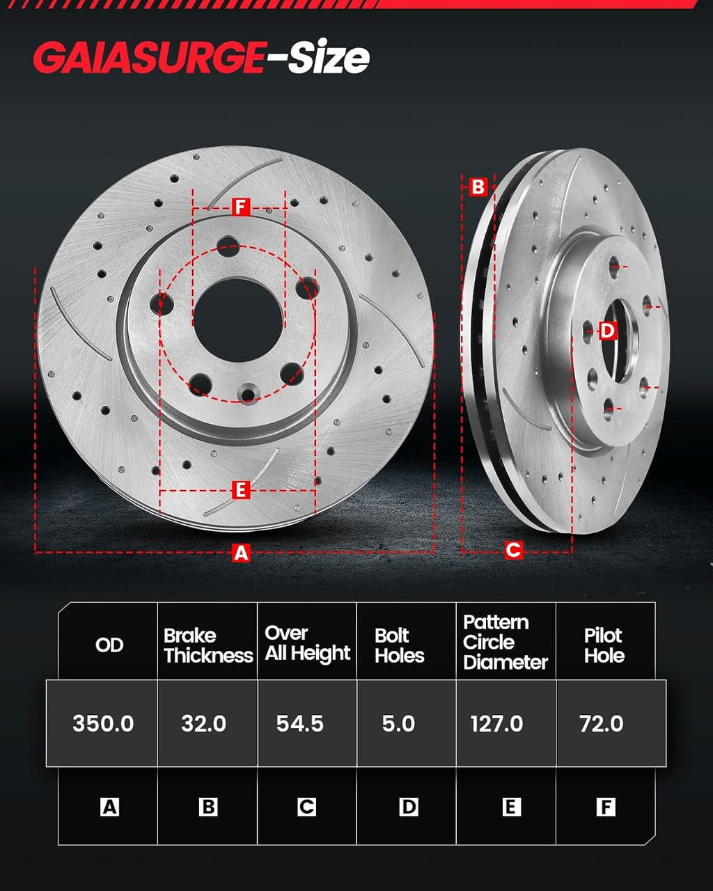 Front Brake Pads And Rotors Kit Compatible With 2012-2021 Jeep Grand Cherokee, 350mm(13.8in), Heavy Duty Brakes, without police package, Automotive Replacement Brake Kits Drilled And Slotted