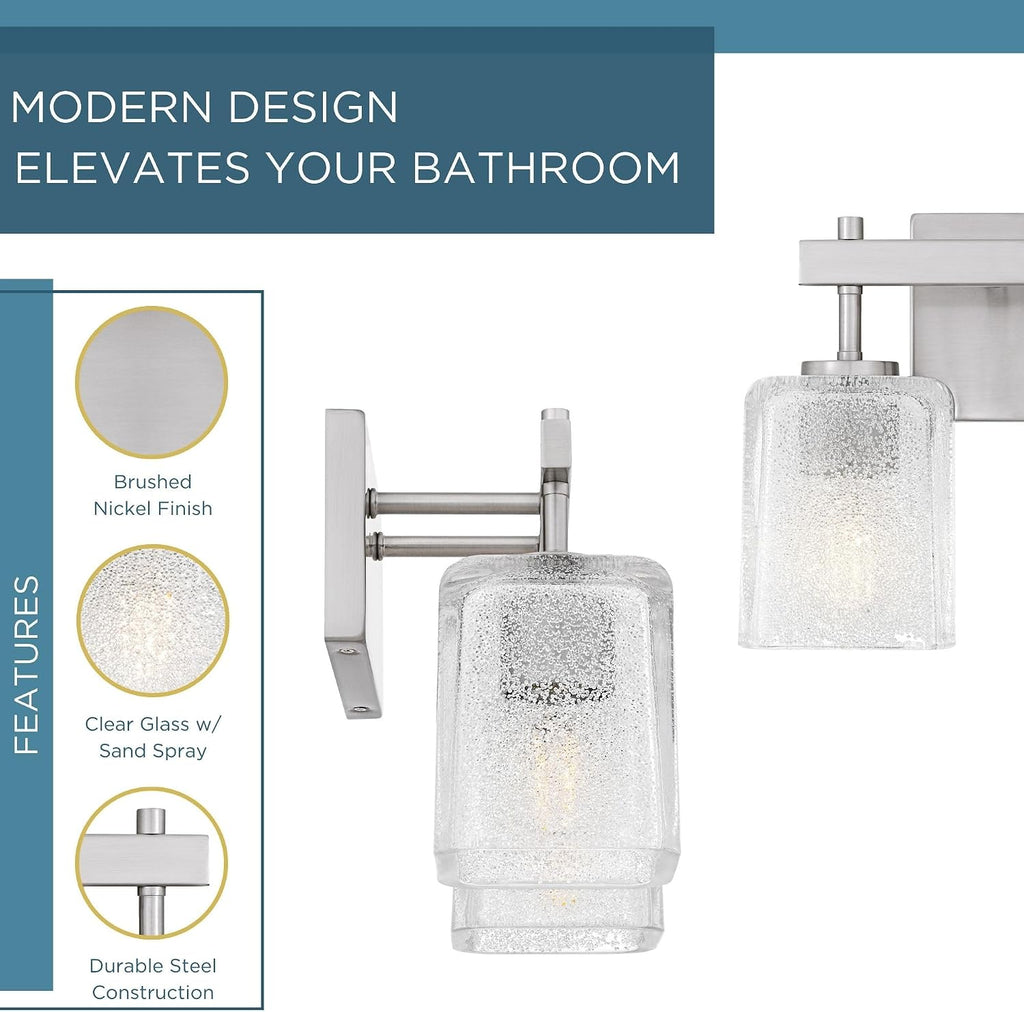 Quoizel Brenthouse Bath Vanity Light, 13.5 Inch 2-Light Bathroom Fixture, Brushed Nickel Modern Industrial Light, 100W Max, for Bathroom, Bedroom or Kitchen