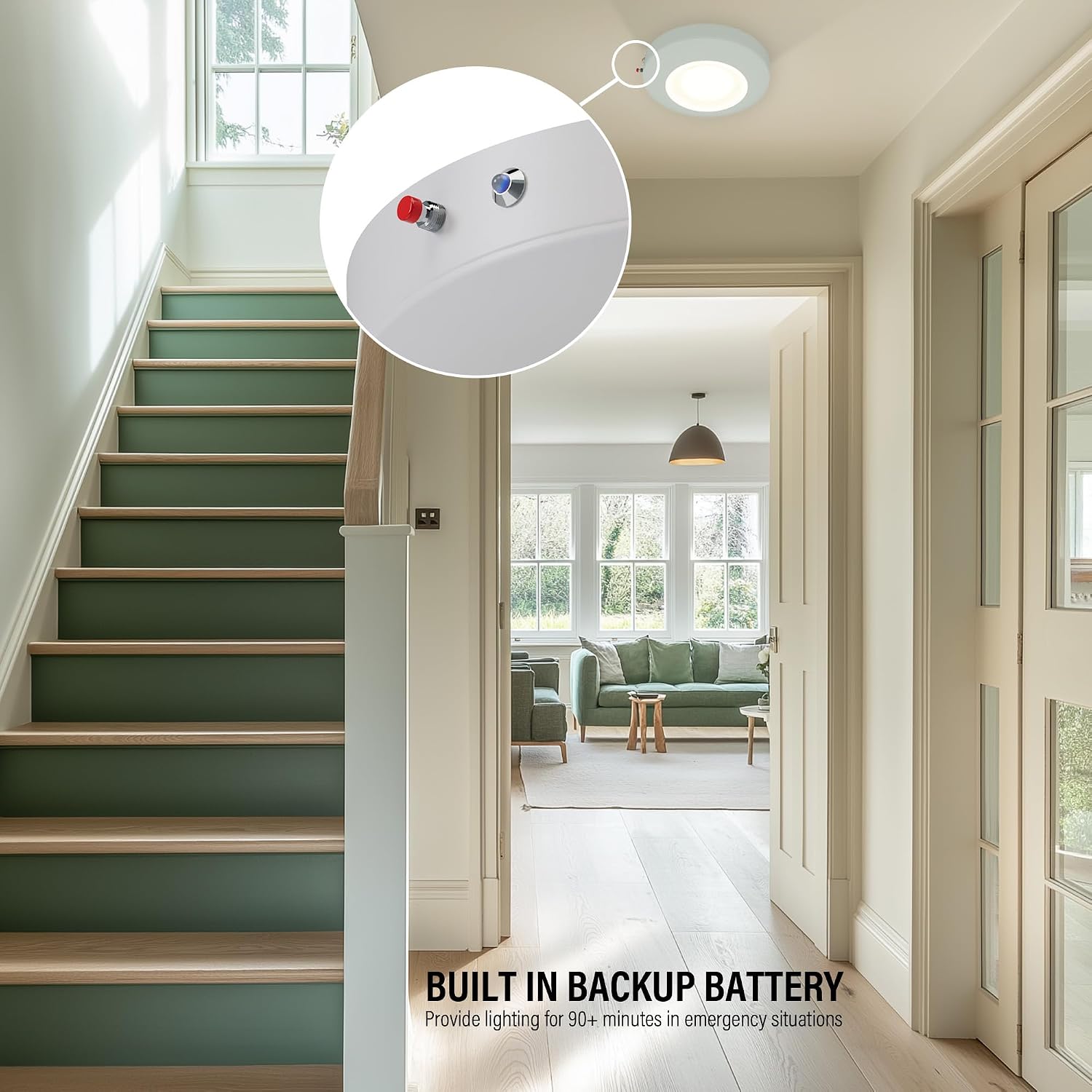6 Inch LED Emergency Disk Light Kit with Battery Backup, Ceiling Mount Emergency Lights, Dimmable, 120-277V, 15W, 1000lm, CRI90, 5CCT Selectable, ETL & Wet Rated, White, 4 Packs