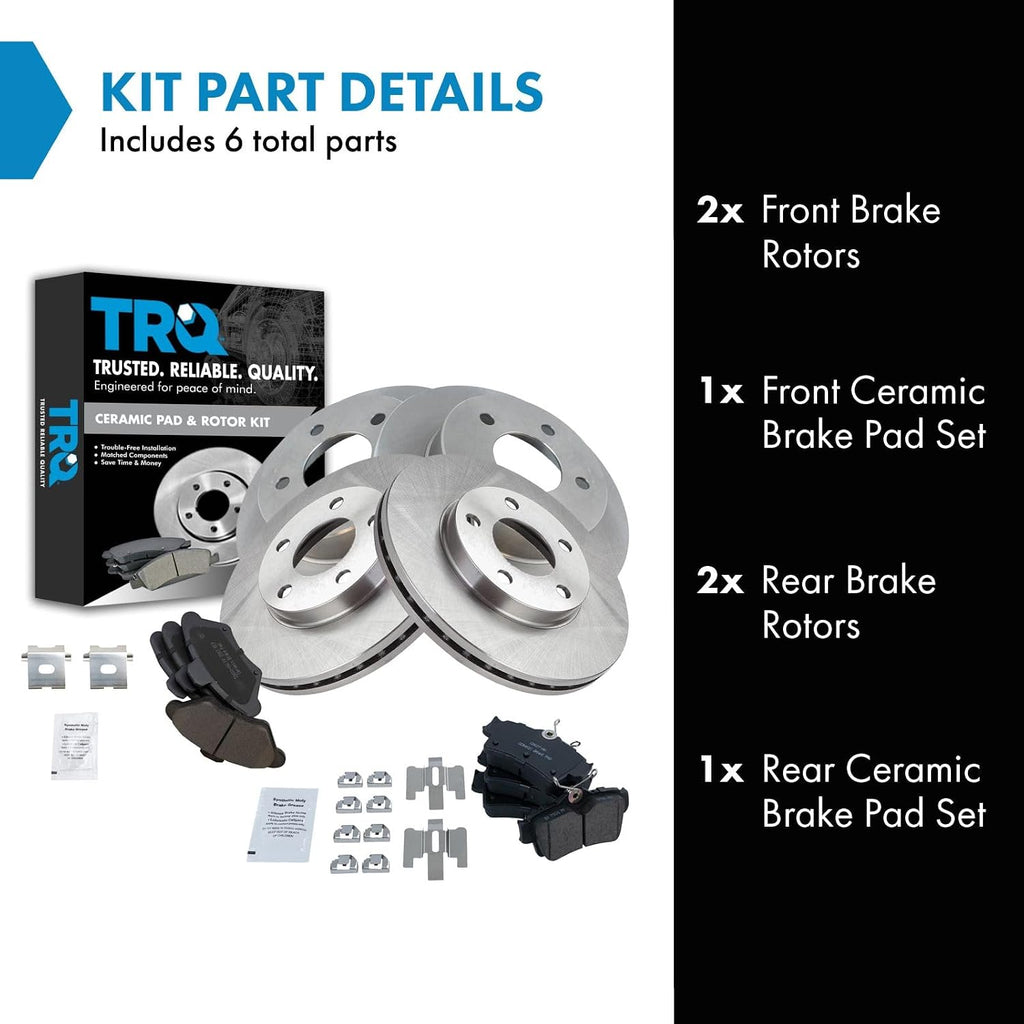 TRQ Front and Rear Brake Pad and Rotor Set Ceramic Compatible with 1994-1998 Ford Mustang