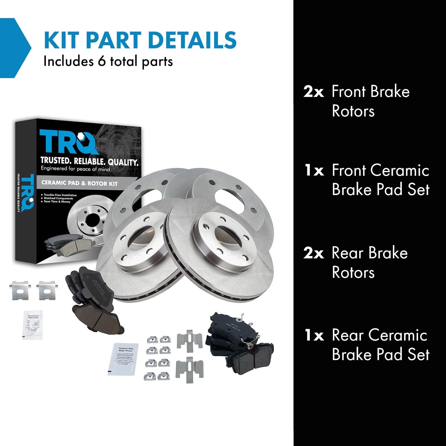 TRQ Front and Rear Brake Pad and Rotor Set Ceramic Compatible with 1994-1998 Ford Mustang