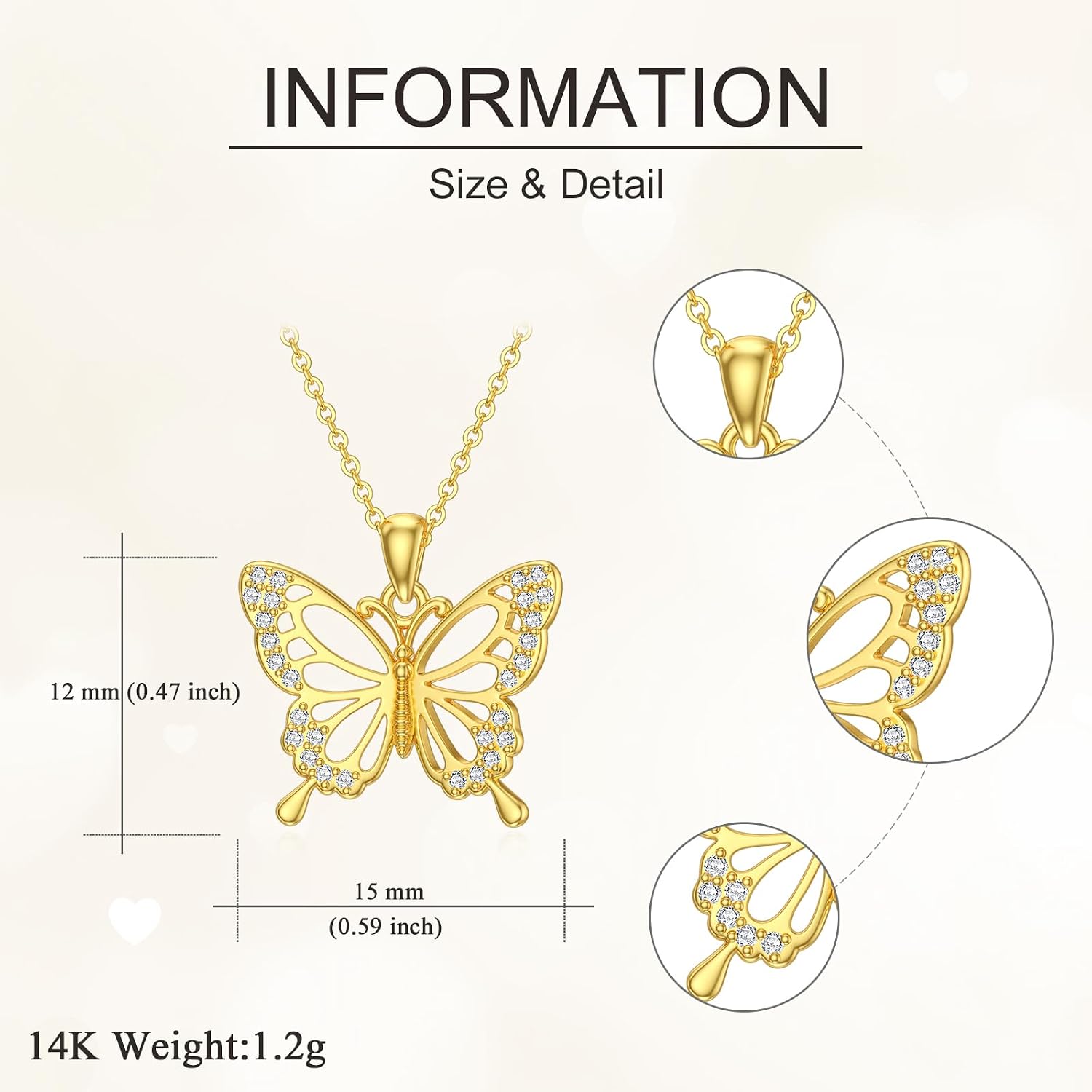 DOVRAN Real Solid Gold Birthstone Butterfly/Dragonfly/Bee/Hummingbird Necklace for Women Yellow Gold Animal Pendant for Christmas Dainty Jewelry Birthday Gifts for Mom Wife