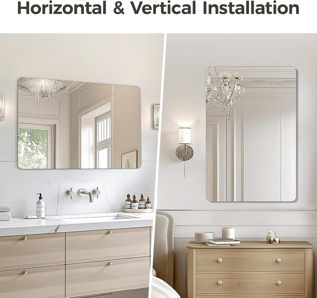 USHOWER 2-Pack Frameless Bathroom Mirror 20X30 Inch, Rectangle Wall Vanity Mirror for Over Sink, Bathroom, Bedroom, Entryway, Polished Edge, Tempered Glass