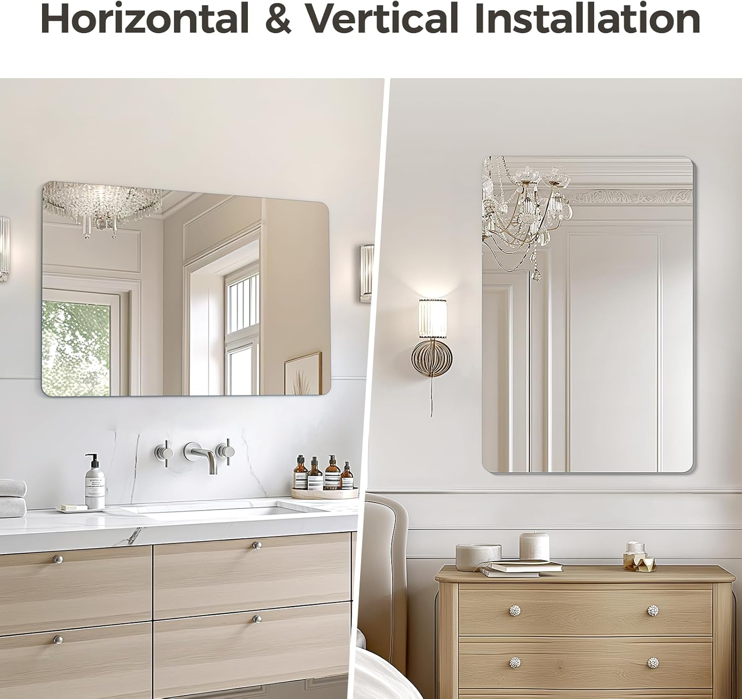 USHOWER 2-Pack Frameless Bathroom Mirror 20X30 Inch, Rectangle Wall Vanity Mirror for Over Sink, Bathroom, Bedroom, Entryway, Polished Edge, Tempered Glass