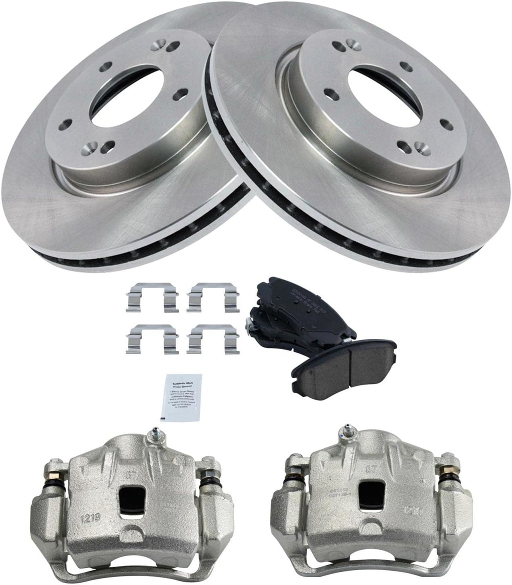 TRQ Front Brake Pad and Rotor Set Ceramic Rotors Calipers Compatible with 2007-2010 Hyundai Elantra