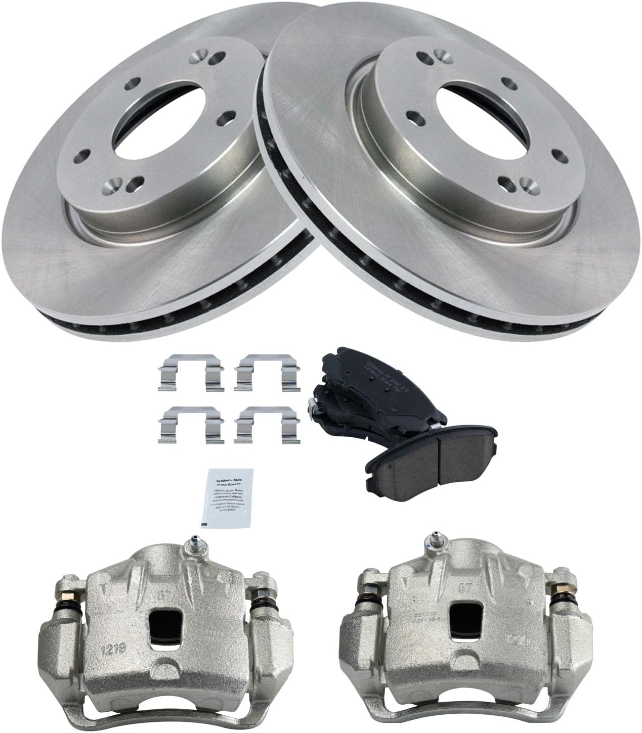 TRQ Front Brake Pad and Rotor Set Ceramic Rotors Calipers Compatible with 2007-2010 Hyundai Elantra